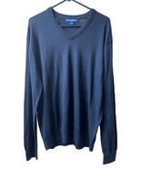 Port Authority Sweater Mens Size L n Navy Blue V Neck Tight Knit Preppy - £15.22 GBP