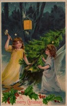 Christmas Angel Night Scene in Forest Preparing the Tree by Lantern Postcard X20 - £6.21 GBP