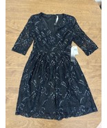 Kensie Dress Womens XS Black Flare Lace A-Line 3/4 Length Sleeves Casual... - $24.61