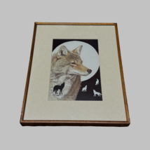 Vintage Framed Wolf Howling At The Moon Snow ‘90 Artist Print Matted Framed - £29.34 GBP