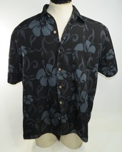 Vintage Hawaiian Black Flowers Button Down Shirt Island Tropics XL - £15.09 GBP