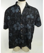 Vintage Hawaiian Black Flowers Button Down Shirt Island Tropics XL - £14.84 GBP