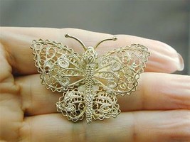 ESTATE Silver Filigree Figural Butterfly Pin Brooch NR - £23.91 GBP