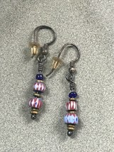 Estate Blue &amp; Red Trade Beads Dangle Earrings for Pierced Ears – 1 and 1/8th’s x - £9.02 GBP