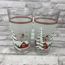 Winter Snow Cabin Scene Holiday Christmas Tall Tumblers Tea Glasses Lot ... - £10.37 GBP