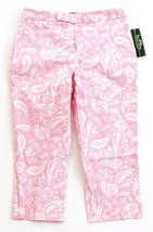 Lauren Ralph Lauren Active Pink &amp; White Paisley Cotton Stretch Pants Women&#39;s NWT - £72.10 GBP