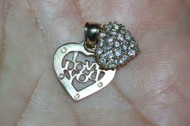Fine 14K Yellow Gold I Love You Double Heart Pave CZ Charm Pendant 2.2 Grams - £120.68 GBP