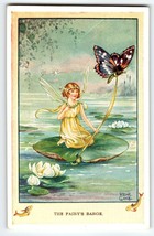 Fairies Postcard Sprite Wand Barge Butterfly Fantasy Rene Cloke Valentine &amp; Sons - £12.64 GBP
