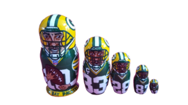 Green Bay Packers Nesting Doll/5-pc Set/Handmade/Signed/Russia/NEW!FREE SHIP US - £28.04 GBP