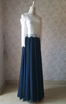Navy Bridesmaid Sets Dress Full Chiffon Skirt Hollow Long Sleeve Crop Lace Top image 6
