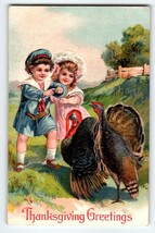 Thanksgiving Postcard Children Turkey Greetings Embossed PFB Germany Series 8857 - £10.97 GBP