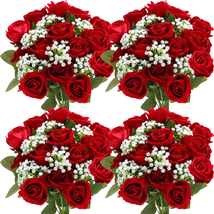 Red Rose Artificial Flowers 60 Pcs and Babys Breath Artificial Flower Set, 30 Re - £52.08 GBP