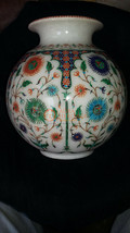 Marble Top Flower Storage Vase Lapis Inlaid Fine Floral Marquetry Design Decor - £982.48 GBP