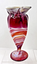 Vintage Imperial Red Slag Glass Footed Vase Pinched Top 9 1/4 inches - $59.35
