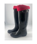 Hunter Tall Rain Boots Womens Size 8 Black With Red Fleece Liner Glossy ... - £47.65 GBP