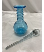 Vintage Hand Blown Ice Light Blue Threaded Studio Art Glass Perfume Bott... - £31.44 GBP