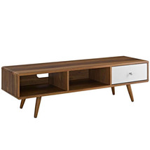 55&quot; Mid Century Modern LED LCD DLP HD Walnut &amp; White Low Profile TV Stand Media - £88.63 GBP