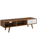 55&quot; Mid Century Modern LED LCD DLP HD Walnut &amp; White Low Profile TV Stan... - $1,992.74 MXN