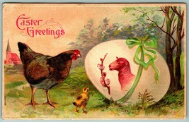 Exaggeration Egg Hen Chick Lamb Pussy Willow Easter Greeting DB Postcard F8   - £4.61 GBP