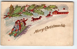 Christmas Postcard Children On Sleds Snow Covered Grounds Vintage Christmastide - £16.07 GBP