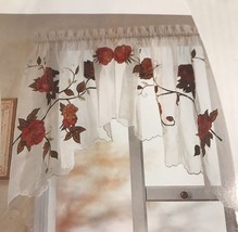 HOME Pair of Floral Applique Swag Window Valances White NEW 90 x 38 inch... - $18.80
