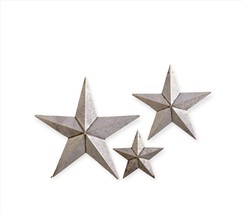 Star Design Wall Plaque Set of 3 Metal Antiqued Silver Sizes 26" 19" 12" Rustic image 2
