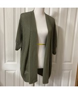 Chico Green Sweater Crochet Knit Sz 2 Mid-Lentgh Cover Up Open Front - $18.88