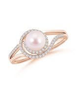 ANGARA Akoya Pearl Spiral Halo Ring in 14K Solid Gold (Grade: AAAA | 6mm) - $2,546.78