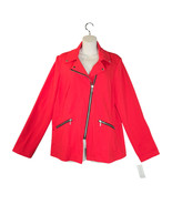 Roz &amp; Ali Womens Large Full Zip Red Blazer Jacket Stretch Asymmetrical C... - $26.29