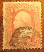 1867 3 Cent George Washington red Stamp Vintage Used - £15.65 GBP