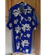 Rima Mens XL Blue White Hibiscus Hawaiian Lightweight Button Up Short Sl... - $19.65 CAD