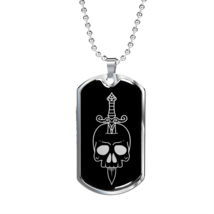 Calavera Mexican Skull 71 Necklace Stainless Steel or 18k Gold Dog Tag 24&quot; Chai - £37.92 GBP+