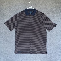 Cleveland Classics Polo Shirt Mens Large Brown Navy Striped Performance ... - £13.60 GBP