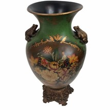 Polyresin Flower Pot Vase Floral Frogs Garden Ornate Antiqued Goldtone Trim - £39.52 GBP