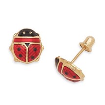 14K Yellow Gold Children&#39;s Enamel Ladybug Screw-Back Stud Earrings - $78.71