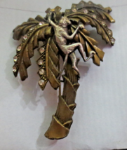 Vtg 30-40s Metal CLIMBING MONKEY PALM TREE FAUX DIAMOND RHINESTONES BROO... - £44.94 GBP