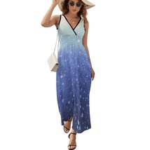 Mondxflaur Watercolor Star Summer Dresses for Women V-neck Sleeveless Long Dress - £27.86 GBP