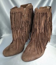 JEAN-MICHEL Cazabat Light Brown Fringed Sueded Leather Heeled Ankle Boots (38.5) - £27.50 GBP