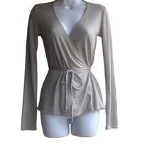 Aritzia Wilfred Free Womens XS Gray Lightweight Wrap Front Tie V Neck Sw... - $37.39