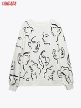 Tangada Women Fashion Charater Print White Cotton Sweatshirts Oversize Long Slee - £90.57 GBP
