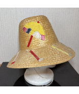 Vintage Straw Cloche Hat Beach Umbrella Raffia Golf Club 1950s Made in J... - $59.53 CAD