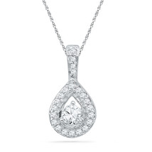 10kt White Gold Womens Round Diamond Teardrop Pendant 1/3 Cttw - £371.62 GBP