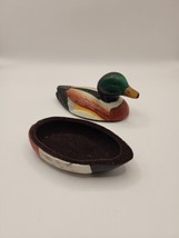 Vintage Hand Painted Ceramic Duck Bird Lid Trinket-MultiColor - $13.61