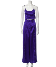 House of Harlow SET Crystal Satin Crop Top Wide Leg Pants Purple M Rhine... - $67.44