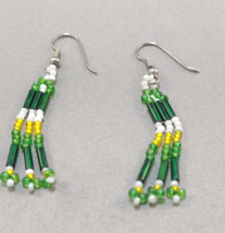 Native American Style Beaded Earrings Color Green, Yellow &amp; White - $9.99