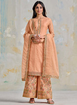 Beautiful Peach Multi Embroidered Wedding Palazzo Suit87 - £62.77 GBP