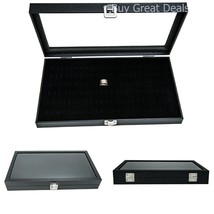 Ring Display Case Jewelry Storage Box Organizer Glass Top 72 Slot Tray H... - £46.51 GBP
