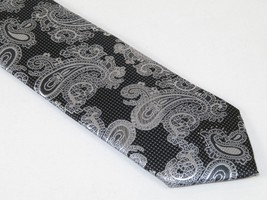 Mens Narrow Tie/Hankie Set Woven Vito Rofolo VTR-109 Black White Paisley image 3
