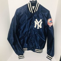Vintage MLB New York Yankees Starter Button Up Satin Bomber Jacket Large Mens - £116.81 GBP