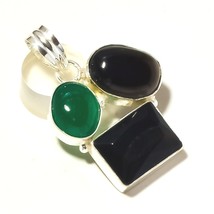 Black Spinel Black & Green Onyx Handmade Pendant Jewelry 1.70" SA 2185 - £3.18 GBP